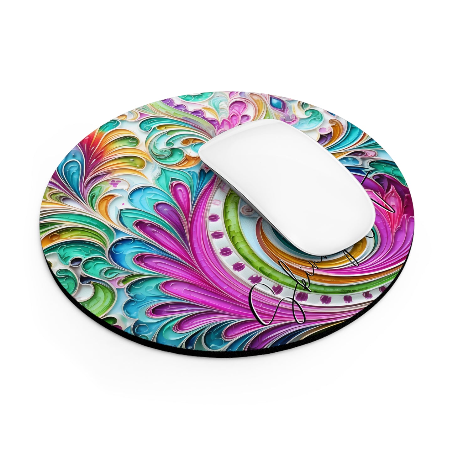 Mouse pad with Ai graphic printed image on circle style gift of Cosmic Creations AI-Infused Circle Mouse Pad gift Captivating Graphic Print