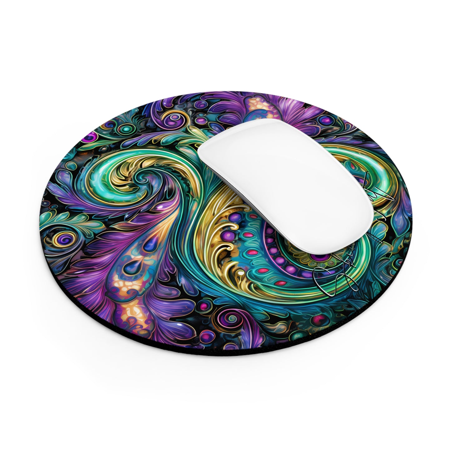 Mouse pad with Ai graphic printed image on circle style gift of Cosmic Creations AI-Infused Circle Mouse Pad gift Captivating Graphic Print