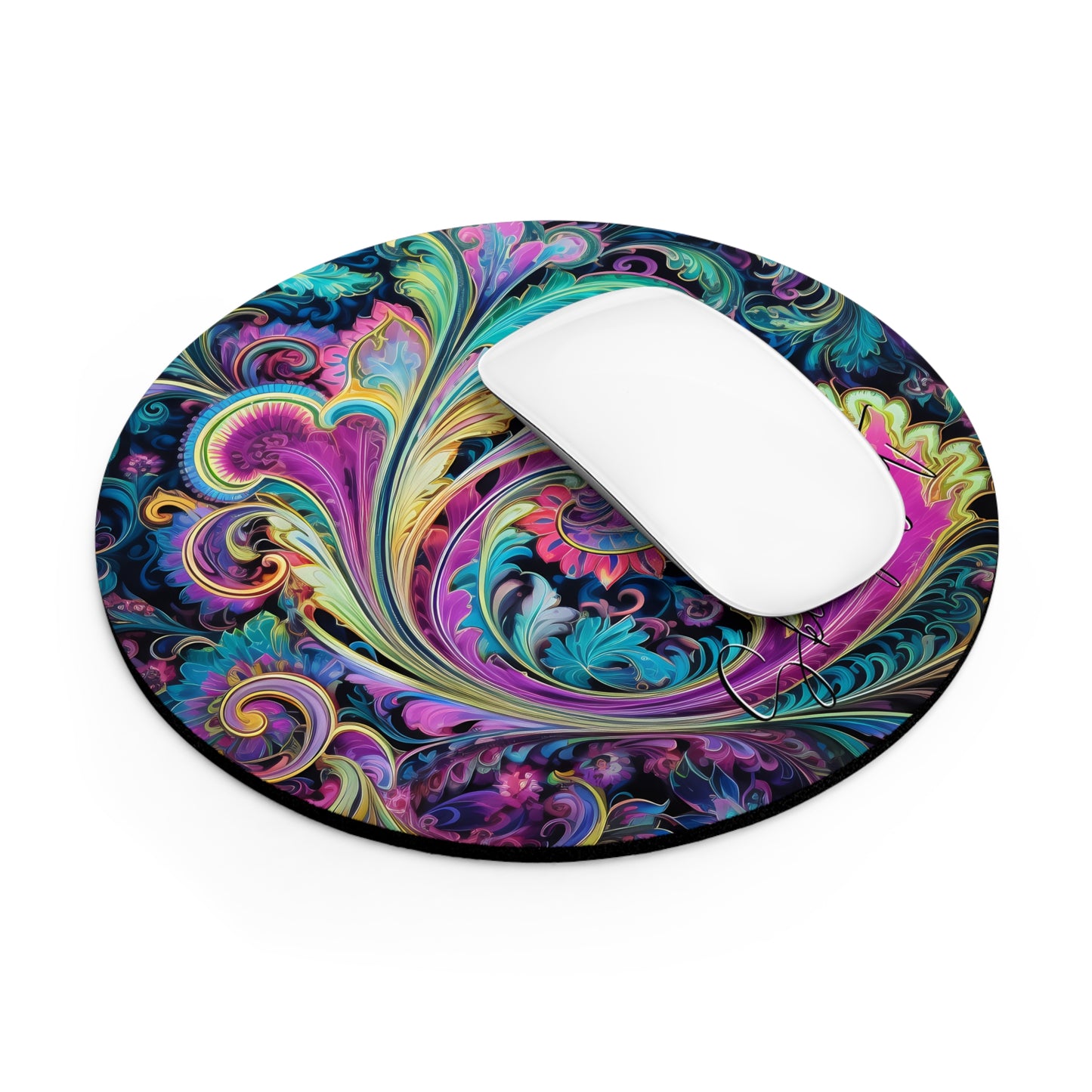 Mouse pad with Ai graphic printed image on circle style gift of Cosmic Creations AI-Infused Circle Mouse Pad gift Captivating Graphic Print