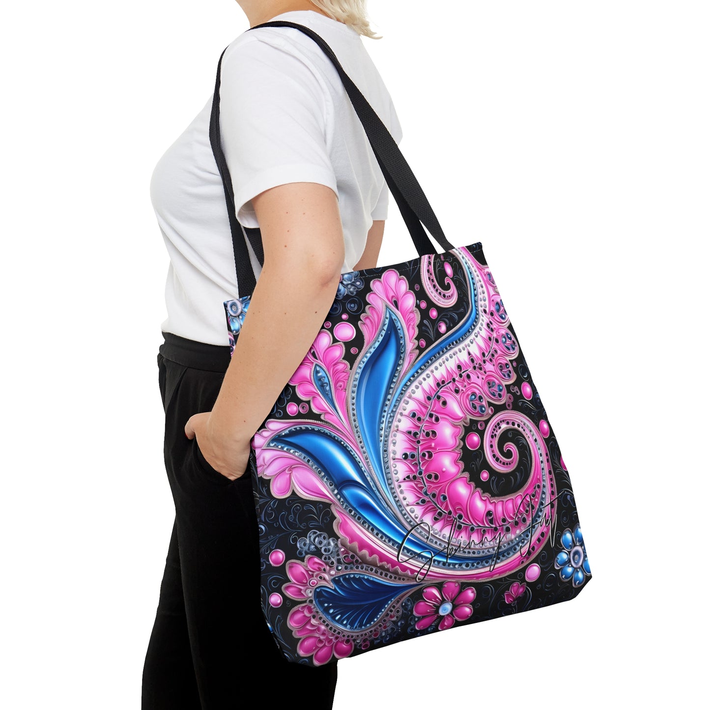 Artistic tote bag blue pink regal paisley inspired Watercolour design abstract art tote bag creative fashion gift for teen artist fashion