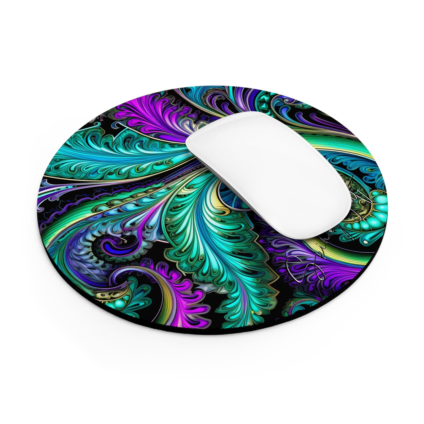 Mouse pad with Ai graphic printed image on circle style gift of Cosmic Creations AI-Infused Circle Mouse Pad gift Captivating Graphic Print