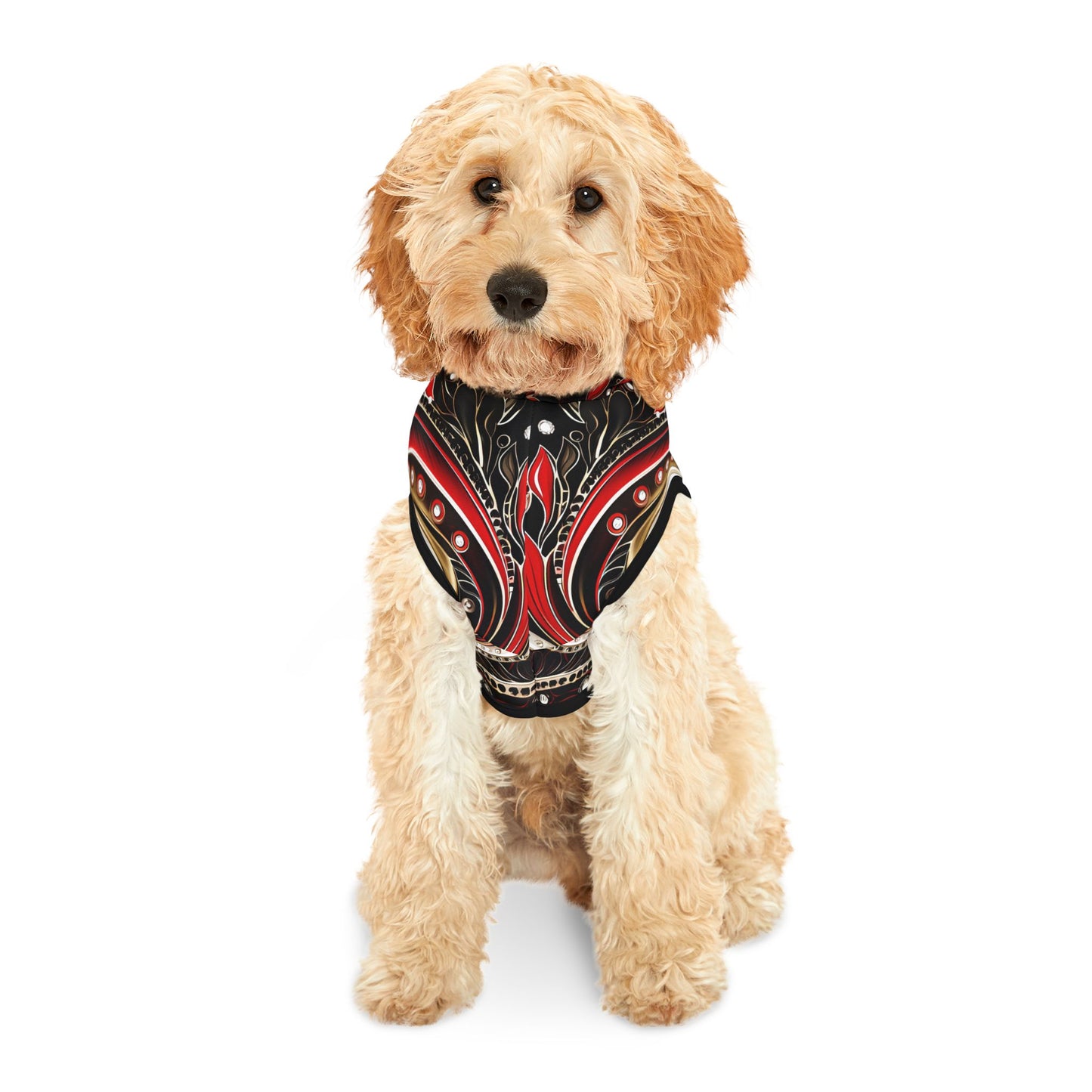 Pet hoodies printed with Ai graphics, polyester made light weight, cozy breathable pet apparel, stylish pet clothing, small pet grooming