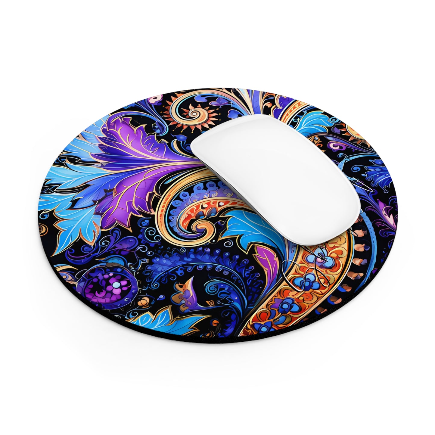 Mouse pad with Ai graphic printed image on circle style gift of Cosmic Creations AI-Infused Circle Mouse Pad gift Captivating Graphic Print