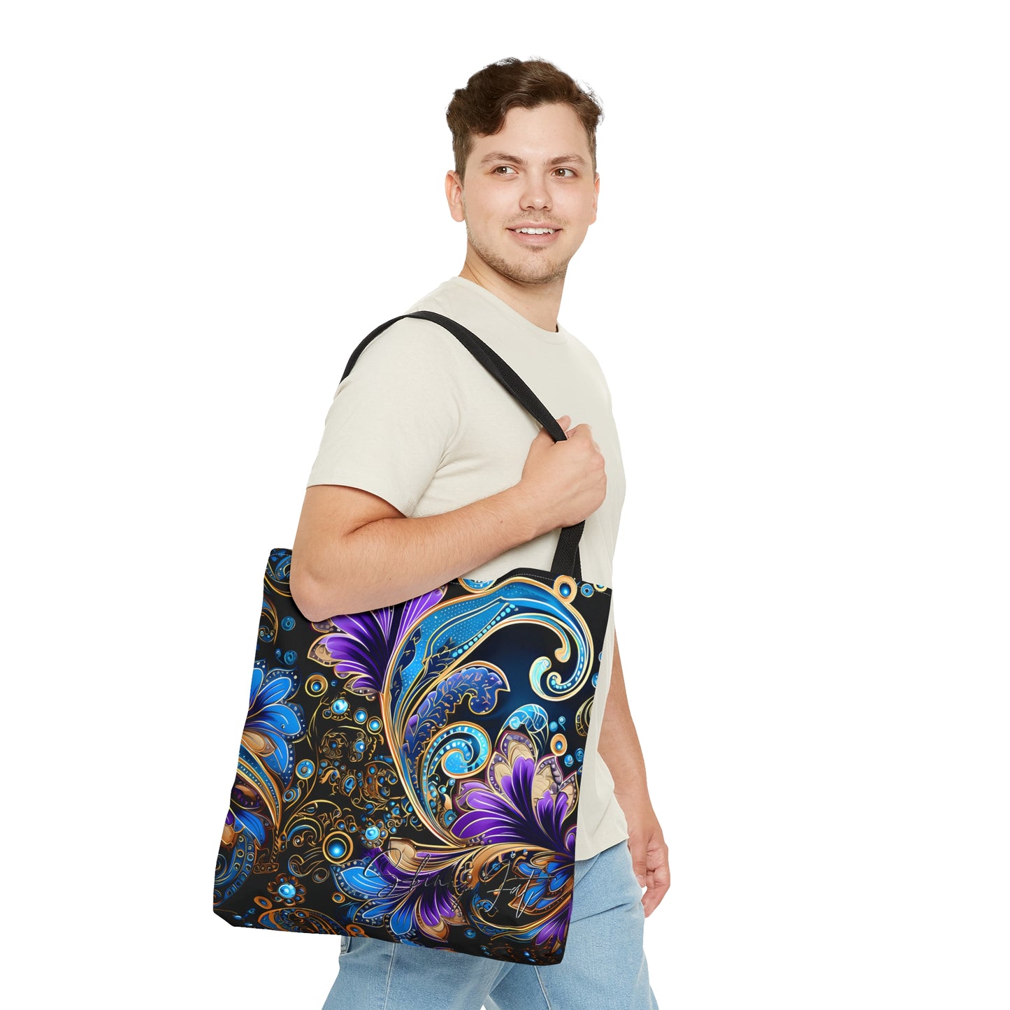 Artistic tote bag purple blue regal paisley inspired Watercolour design abstract art tote bag creative fashion gift for teen artist fashion