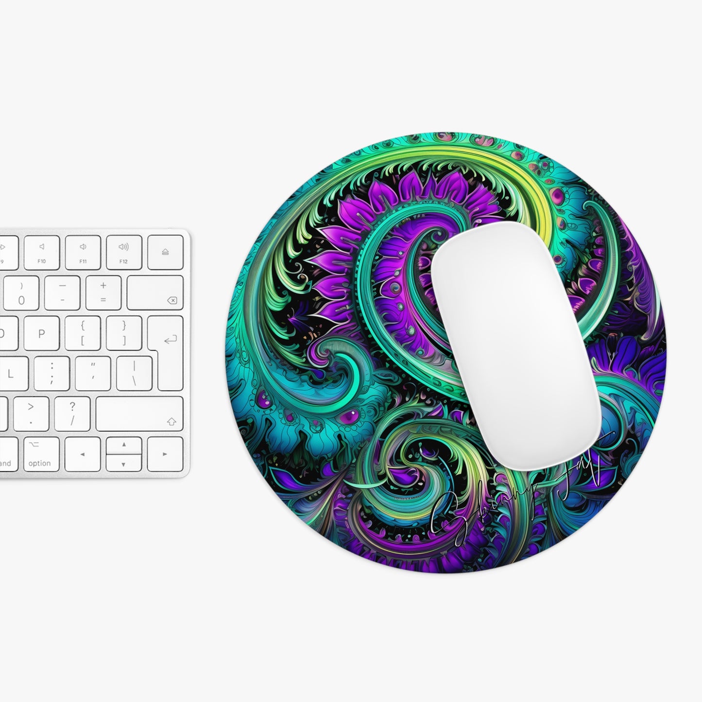 Mouse pad with Ai graphic printed image on circle style gift of Cosmic Creations AI-Infused Circle Mouse Pad gift Captivating Graphic Print