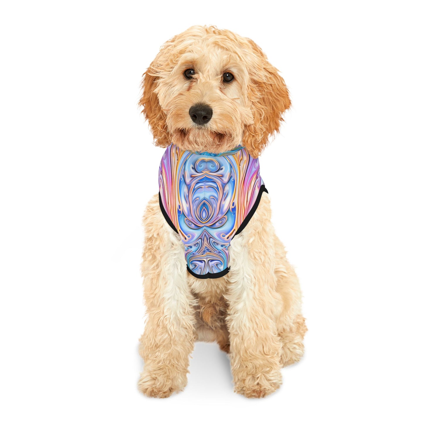 Pet hoodies printed with Ai graphics, polyester made light weight, cozy breathable pet apparel, stylish pet clothing, small pet grooming