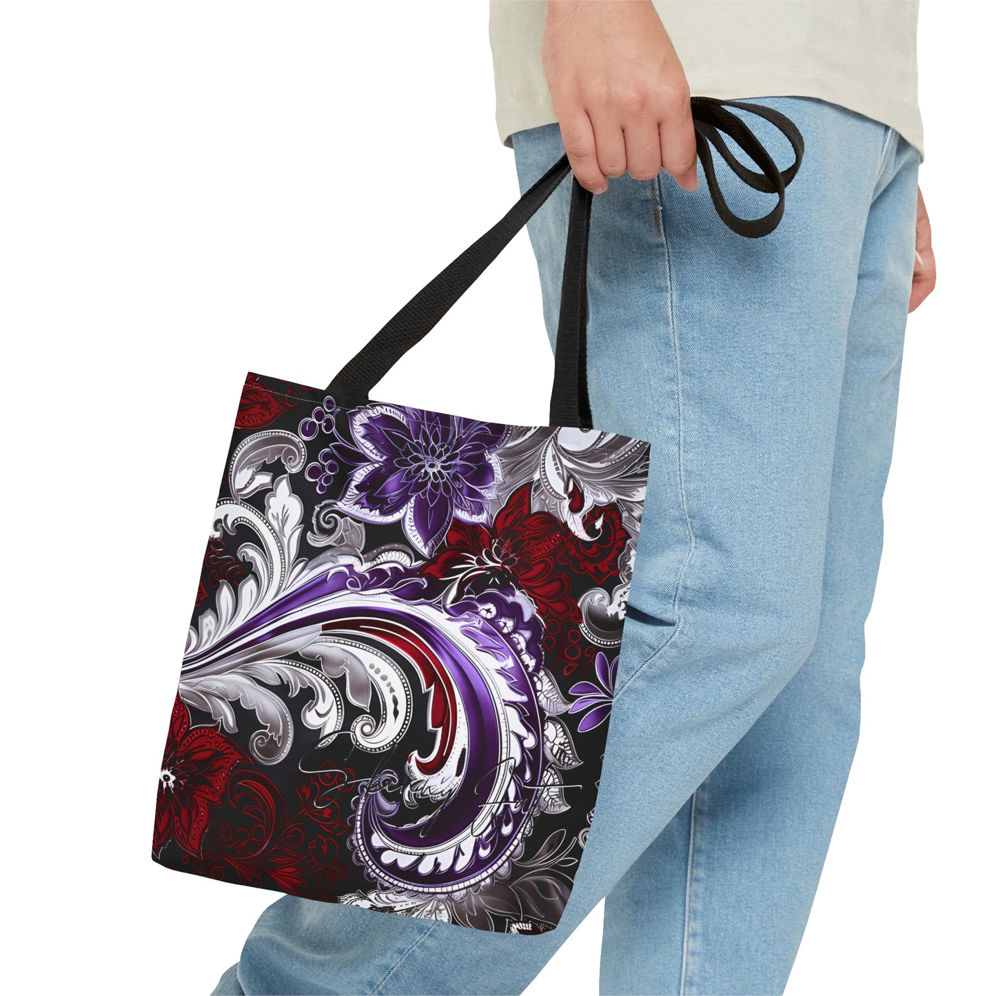 shoppers tote bag purple red regal paisley inspired Watercolour design abstract art tote bag creative fashion gift for teen artist fashion