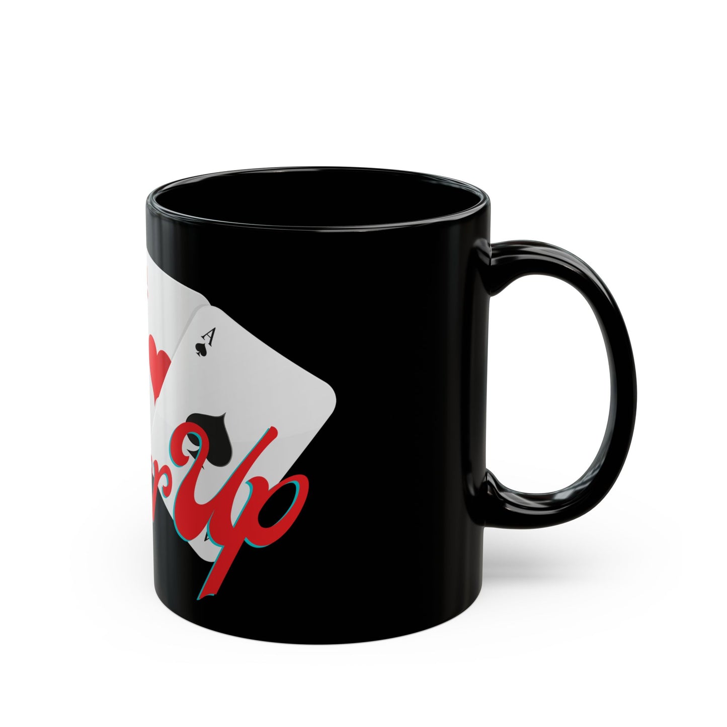 11oz Black Mug, poker up, skinny fat