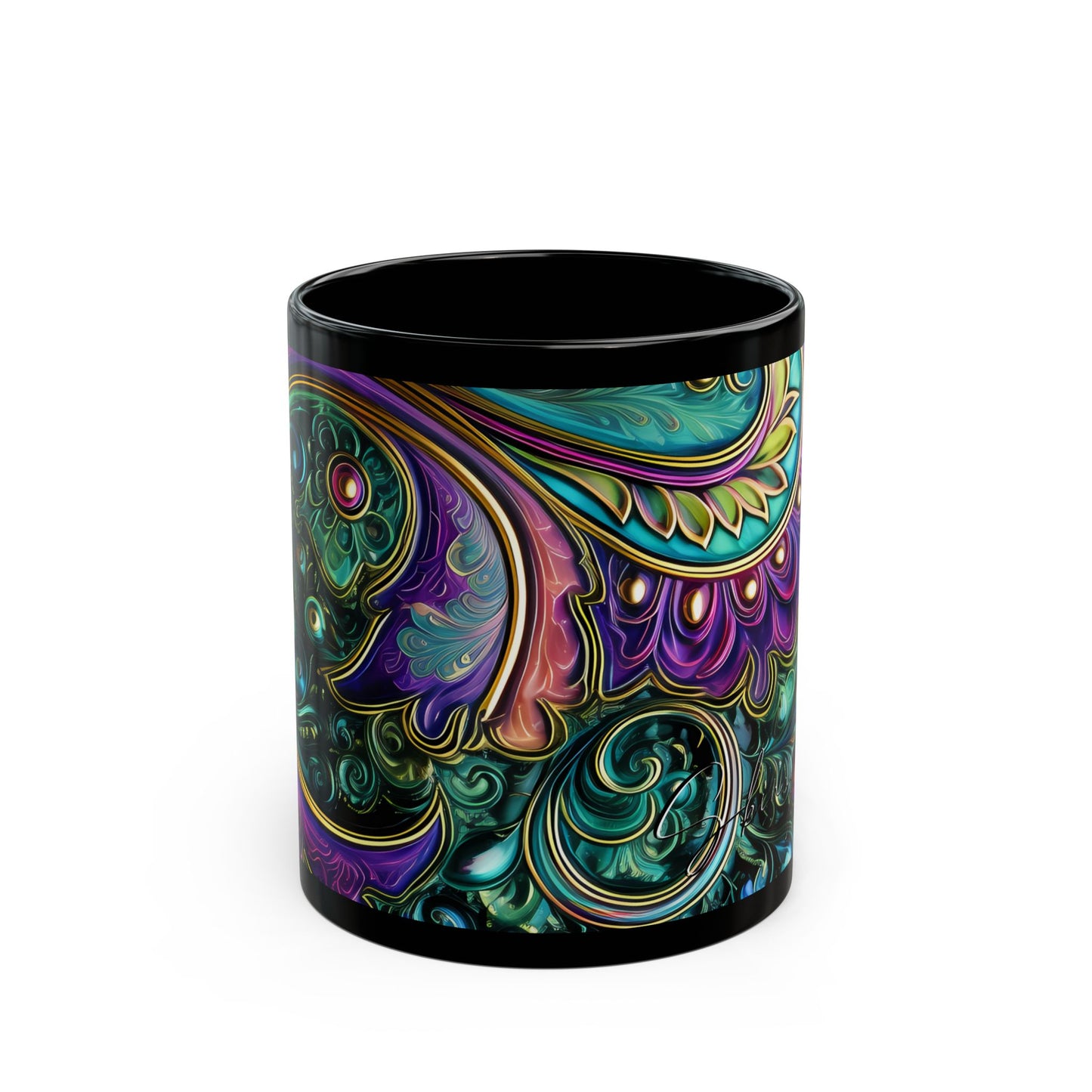 Paisley print ceramic coffee mug Hot beverage casual soup cup keep the caffeine life alive with a morning cup of coffee regal style 11oz