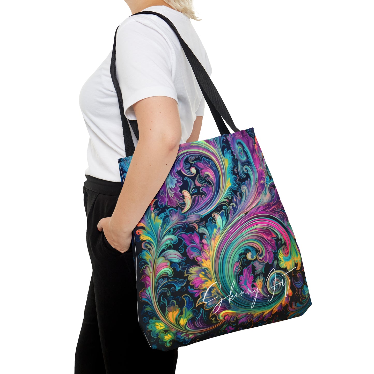 Artistic tote bag purple green regal paisley inspired Watercolour design abstract art tote bag creative fashion gift for teen artist fashion