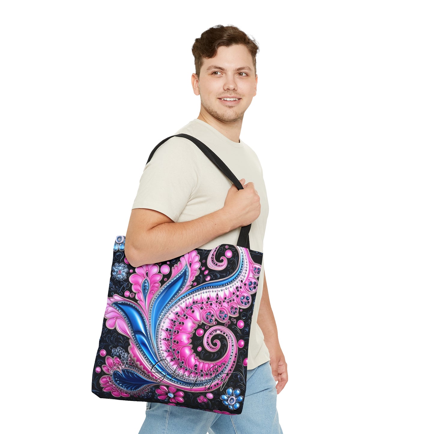 Artistic tote bag blue pink regal paisley inspired Watercolour design abstract art tote bag creative fashion gift for teen artist fashion