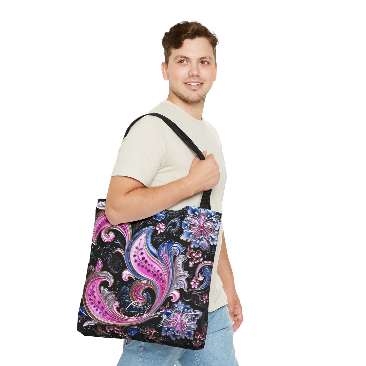 Artistic tote bag pink blue regal paisley inspired Watercolour design abstract art tote bag creative fashion gift for teen artist fashion