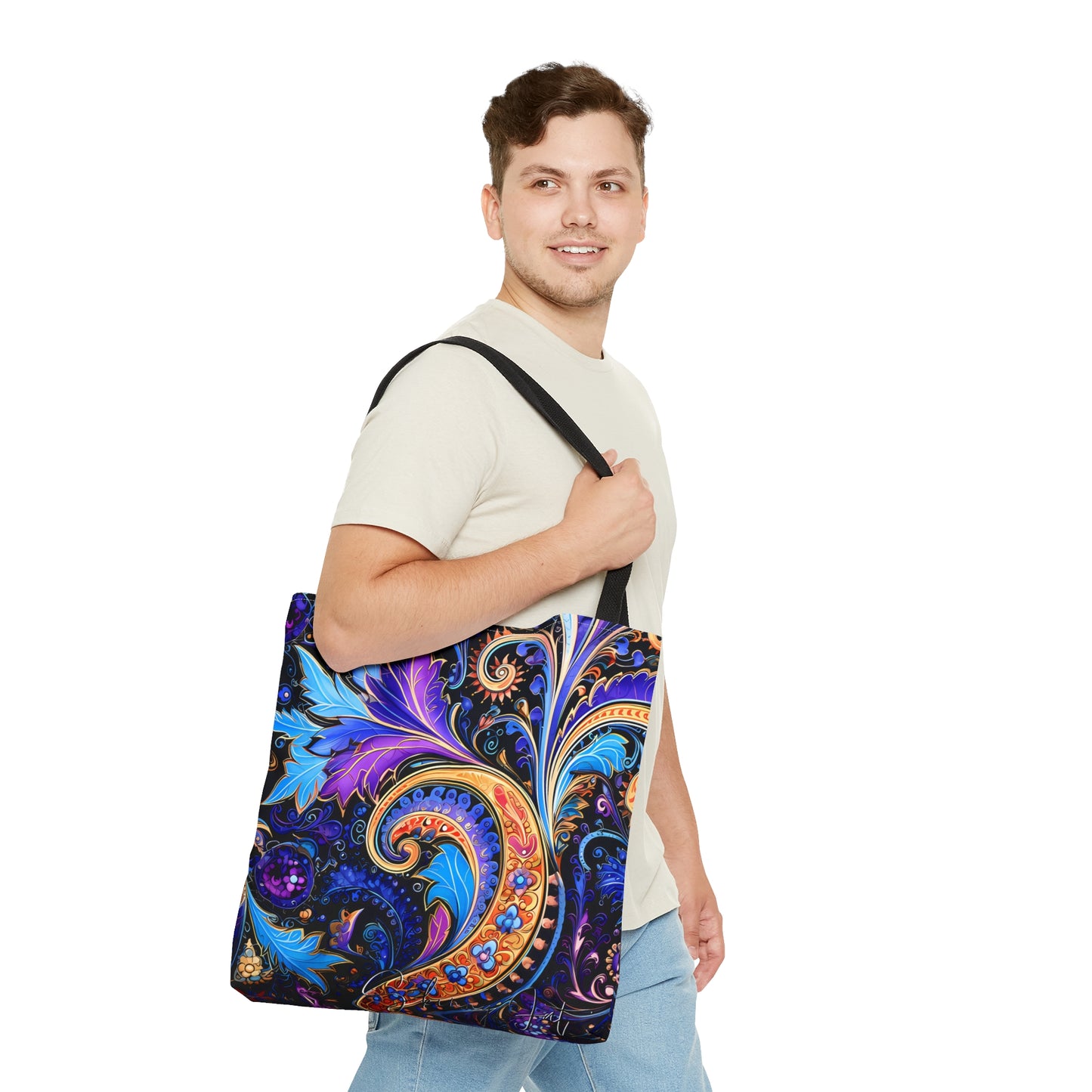 Artistic tote bag purple blue regal paisley inspired Watercolour design abstract art tote bag creative fashion gift for teen artist fashion