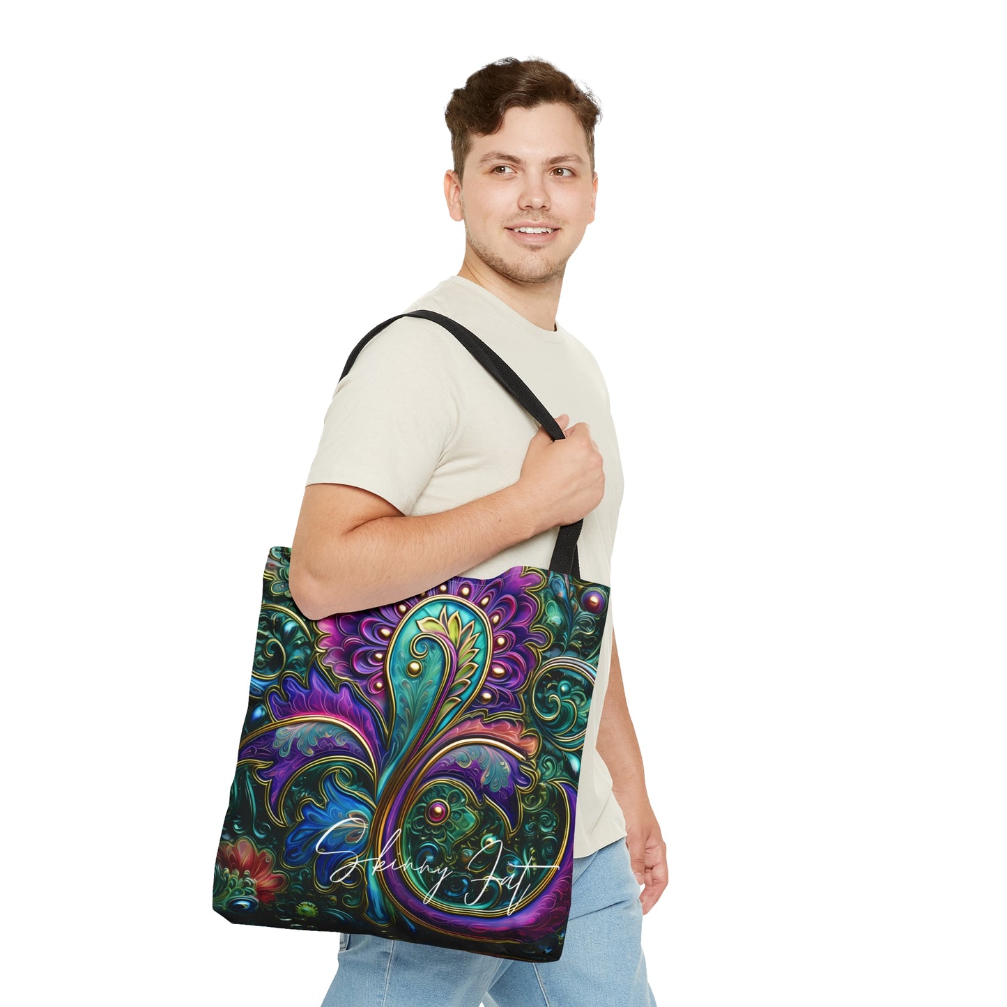 Artistic tote bag purple green paisley inspired Watercolour design abstract art tote bag painting tote creative fashion teen artist fashion