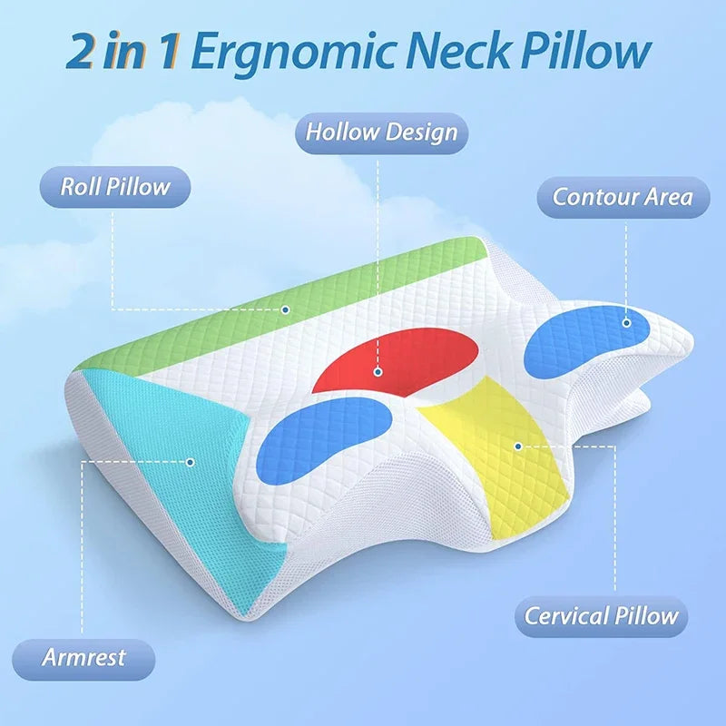 New Memory Foam Cervical Pillow, 2 in 1 Ergonomic Contour Orthopedic Pillow for Neck Pain, Contoured Support Pillows,Neck Pillow