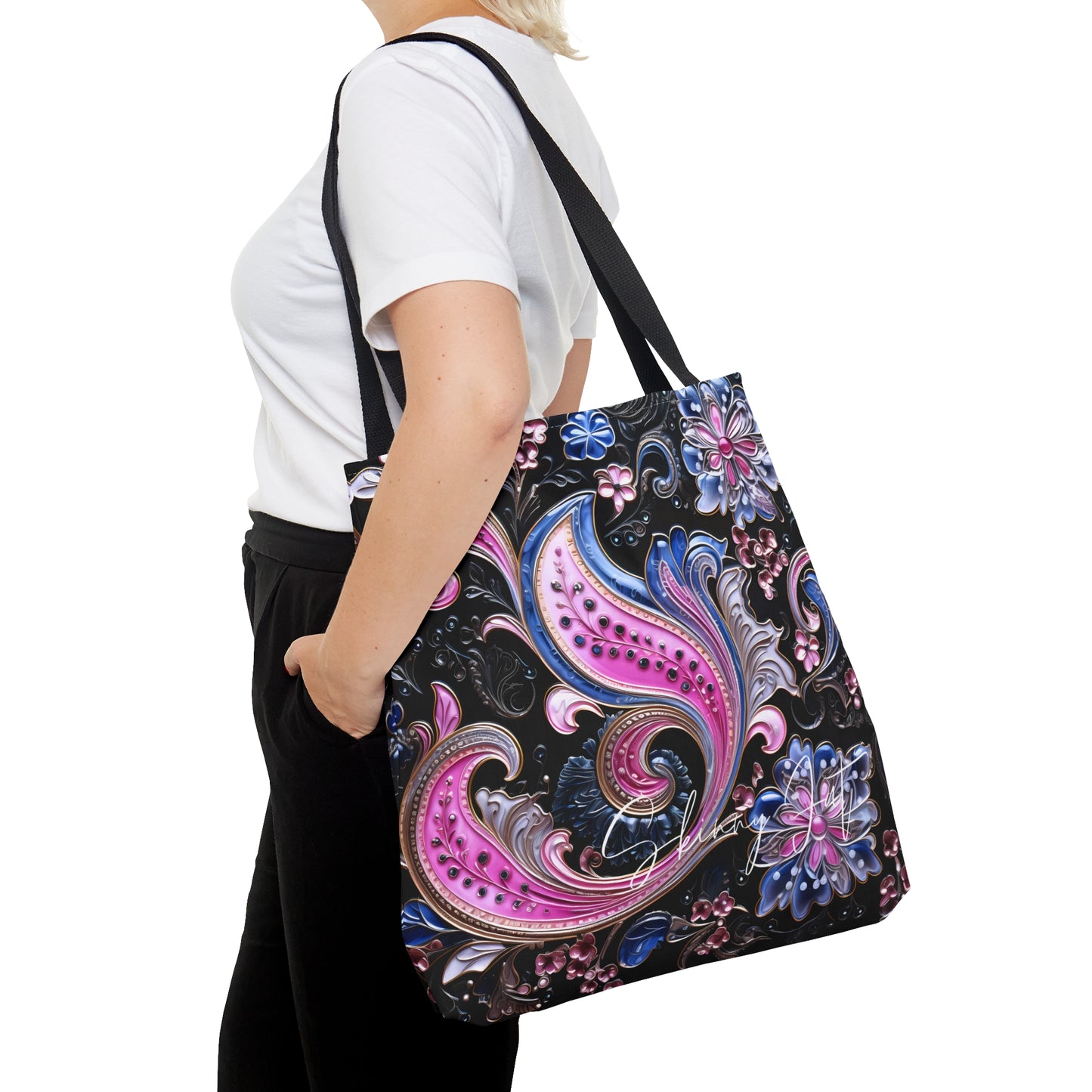 Artistic tote bag pink blue regal paisley inspired Watercolour design abstract art tote bag creative fashion gift for teen artist fashion