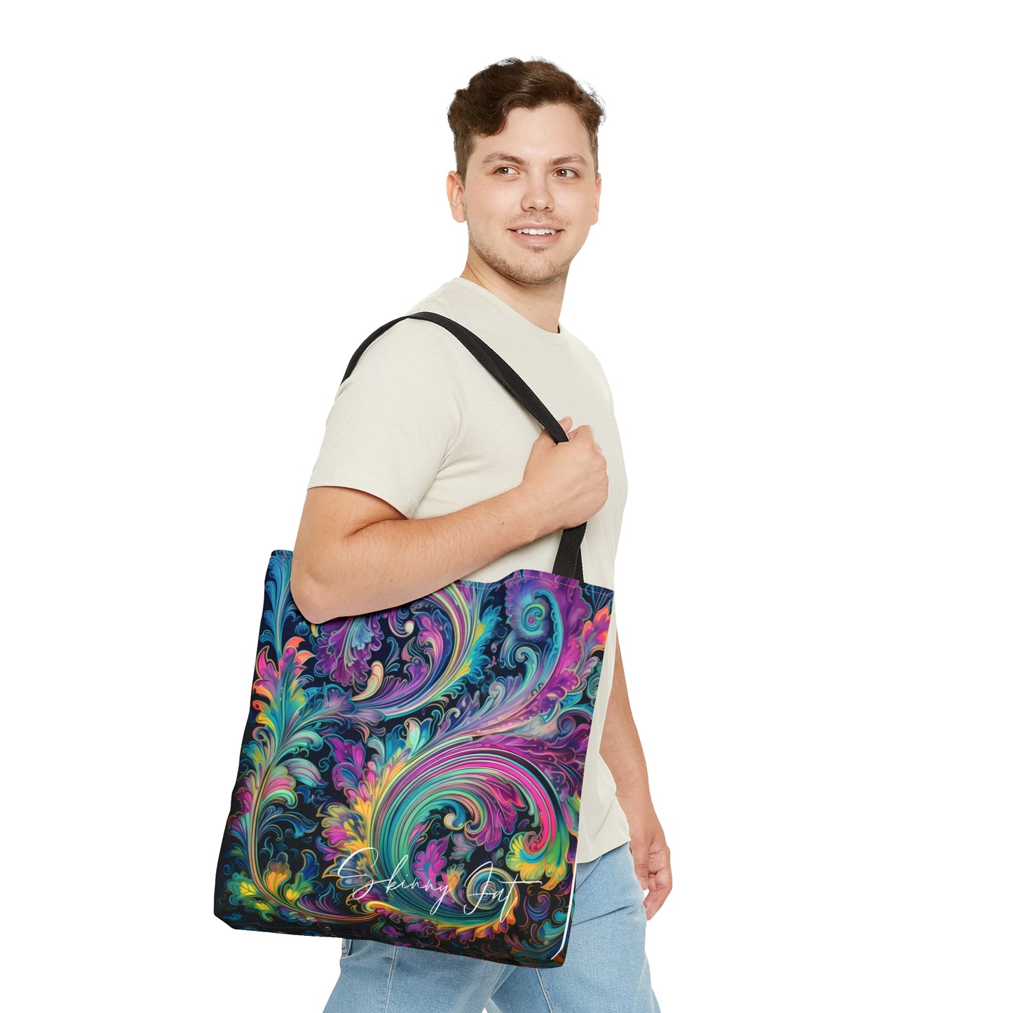 Artistic tote bag purple green regal paisley inspired Watercolour design abstract art tote bag creative fashion gift for teen artist fashion