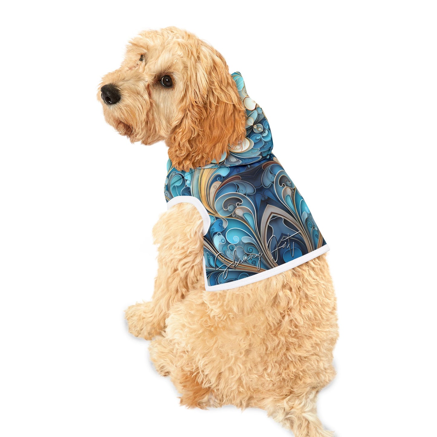 Pet hoodies printed with Ai graphics, polyester made light weight, cozy breathable pet apparel, stylish pet clothing, small pet grooming