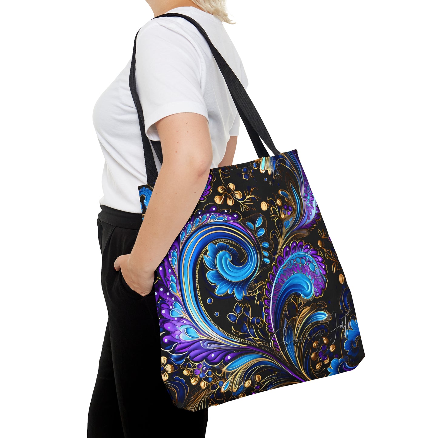 Artistic tote bag purple blue regal paisley inspired Watercolour design abstract art tote bag creative fashion gift for teen artist fashion