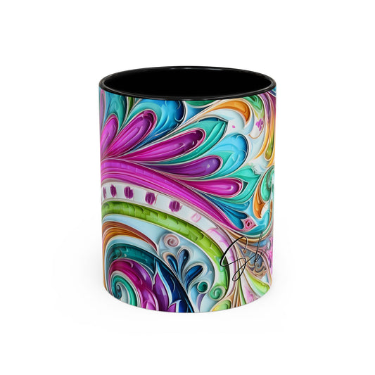 Paisley print ceramic coffee mug Hot beverage casual soup cup keep the caffeine life alive with a morning cup of coffee regal style 11oz