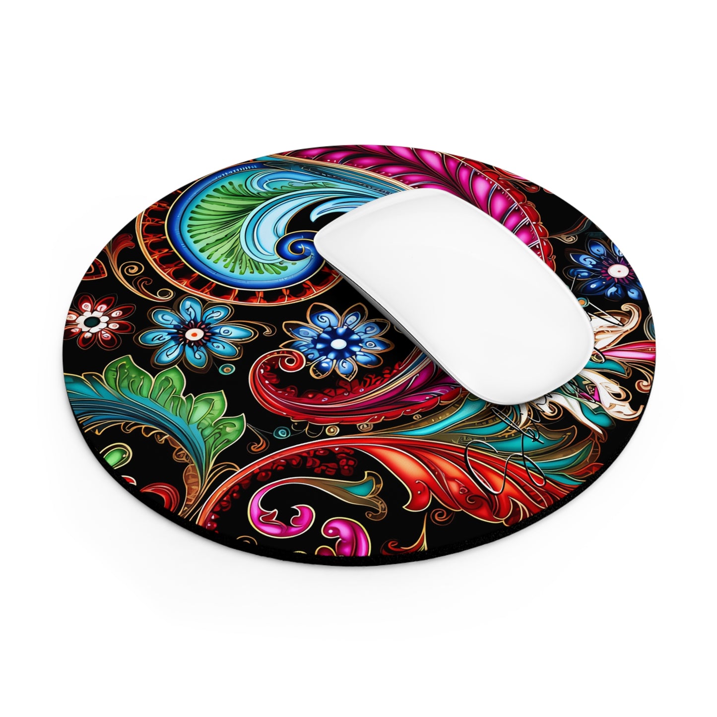 Mouse pad with Ai graphic printed image on circle style gift of Cosmic Creations AI-Infused Circle Mouse Pad gift Captivating Graphic Print