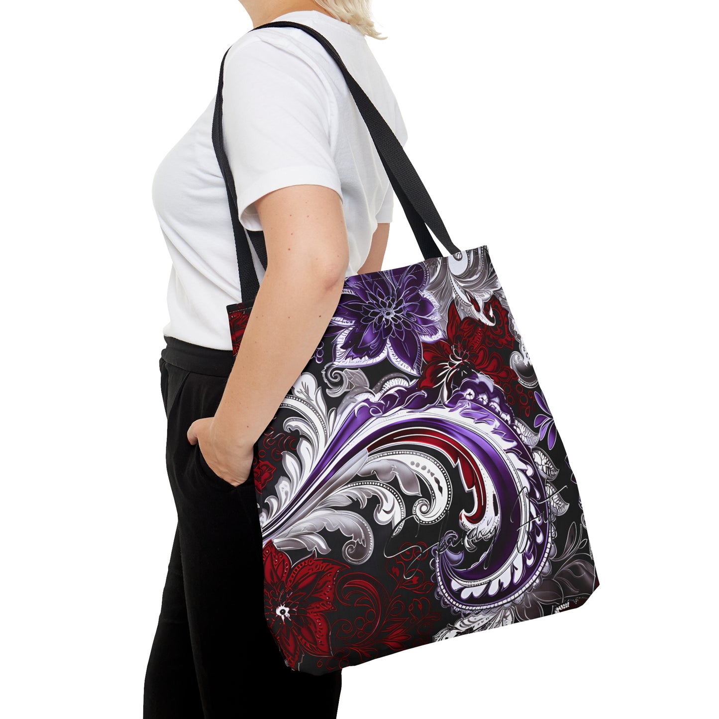 shoppers tote bag purple red regal paisley inspired Watercolour design abstract art tote bag creative fashion gift for teen artist fashion