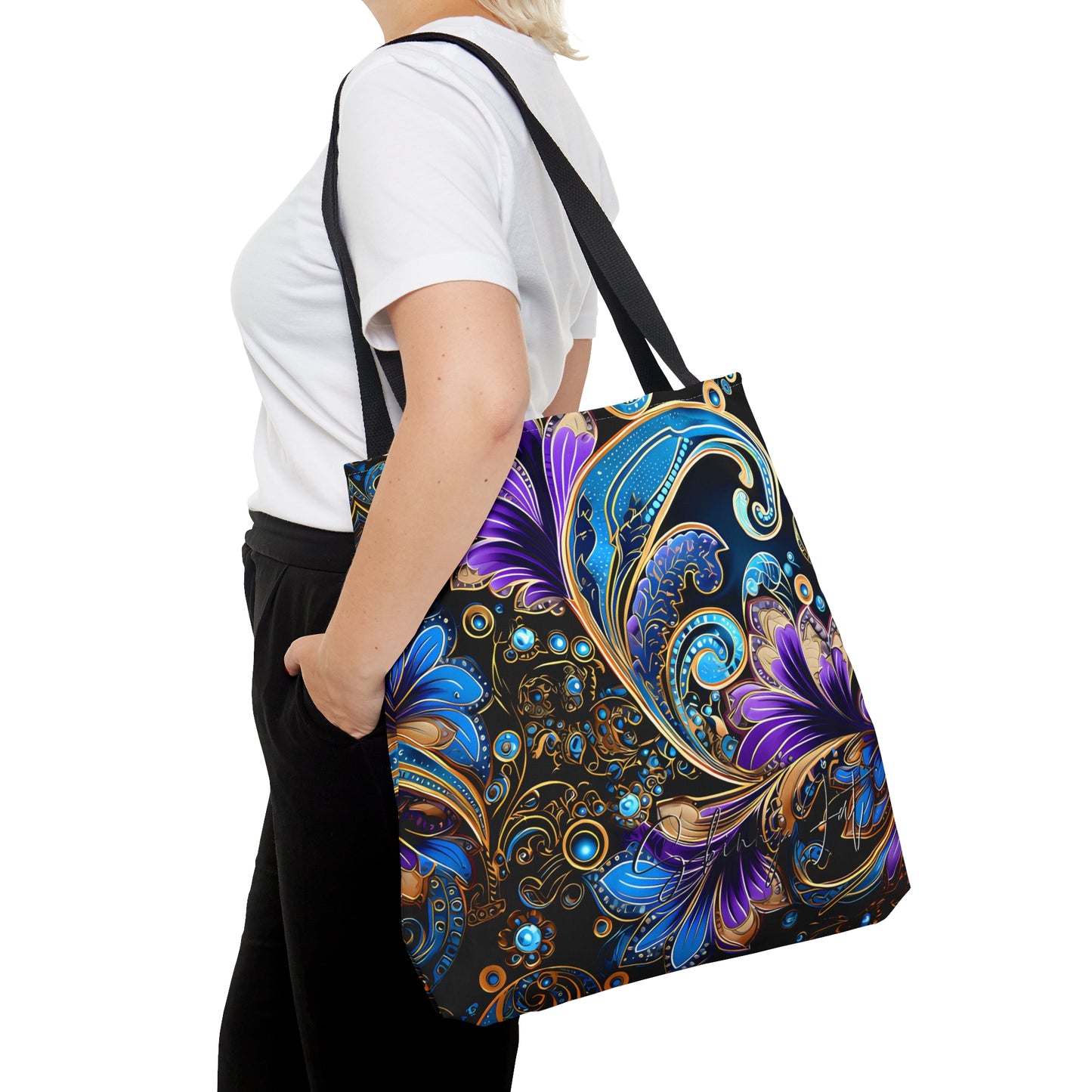 Artistic tote bag purple blue regal paisley inspired Watercolour design abstract art tote bag creative fashion gift for teen artist fashion