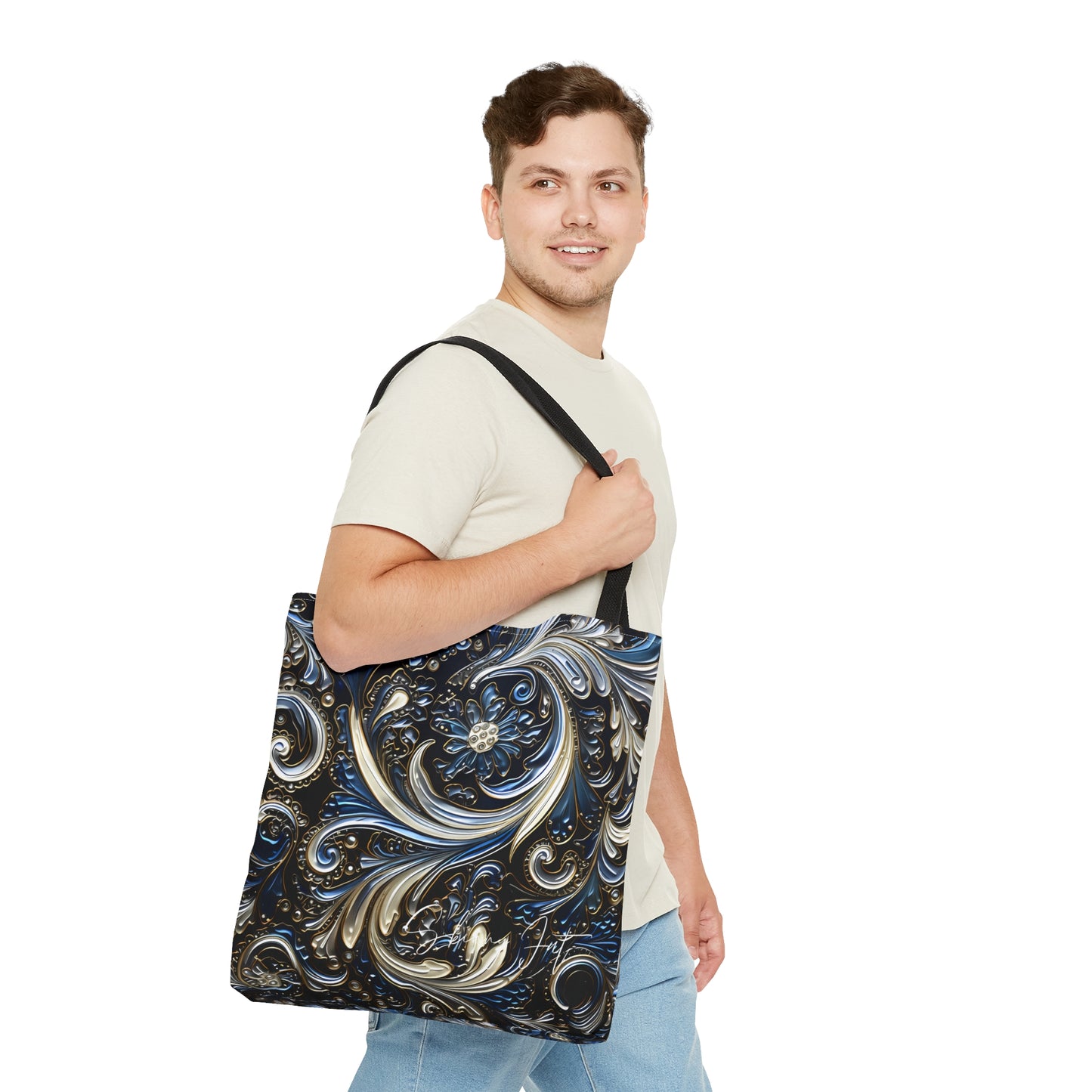 Artistic tote bag blue silver regal paisley inspired Watercolour design abstract art tote bag creative fashion gift for teen artist fashion