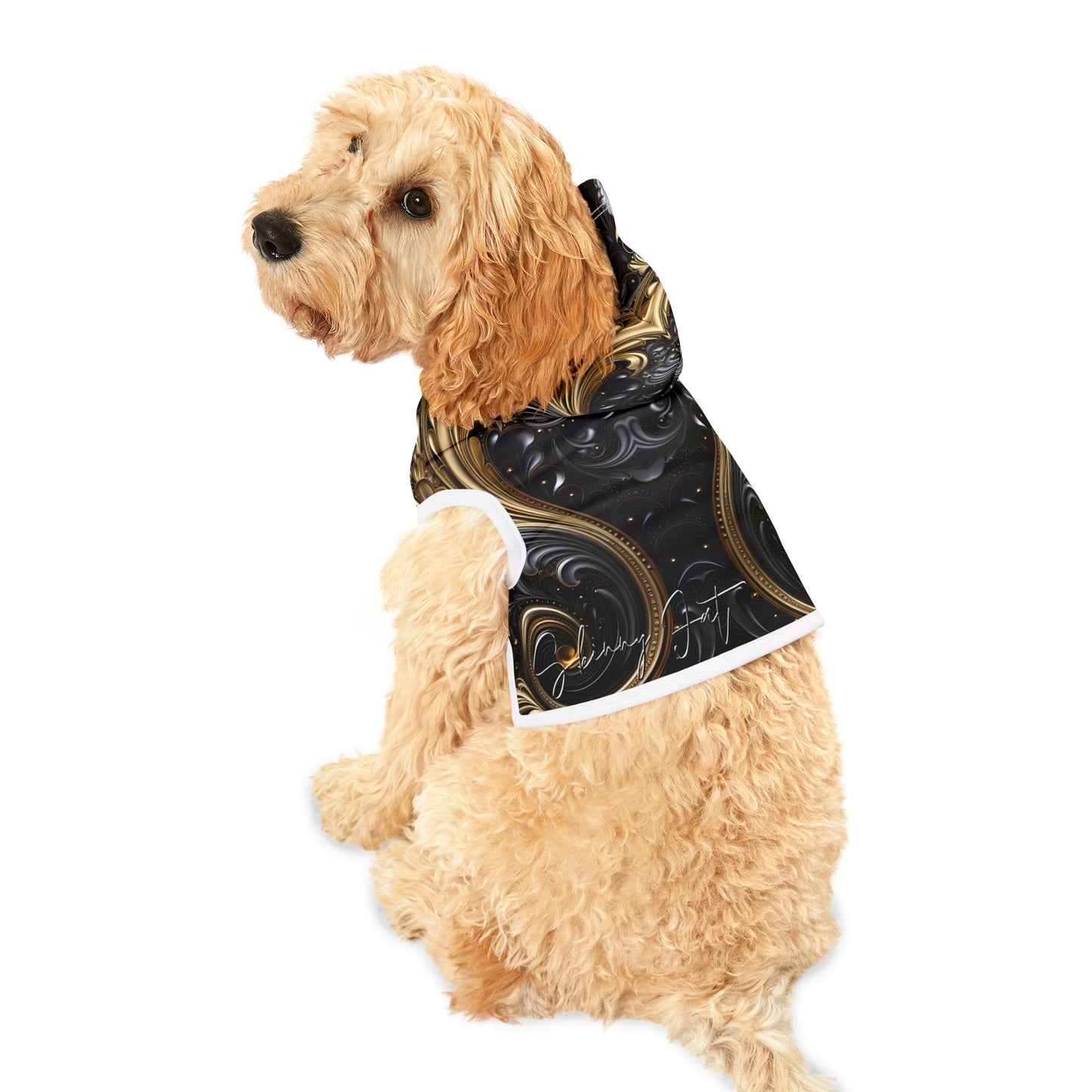 Pet hoodies printed with Ai graphics, polyester made light weight, cozy breathable pet apparel, stylish pet clothing, small pet grooming