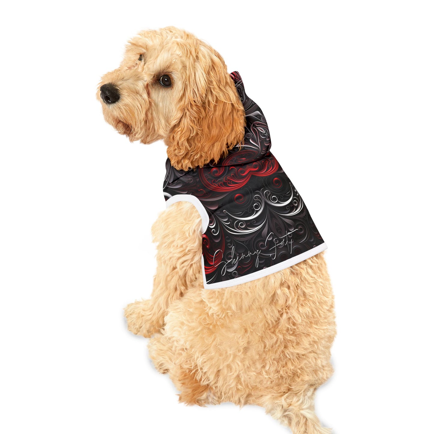 Pet hoodies printed with Ai graphics, polyester made light weight, cozy breathable pet apparel, stylish pet clothing, small pet grooming