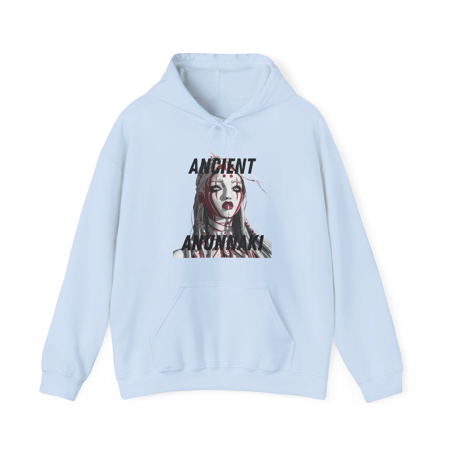 A hooded sweater with Anunnaki AI graphic would likely be a cozy and stylish piece of clothing that features a bold and eye-catching design