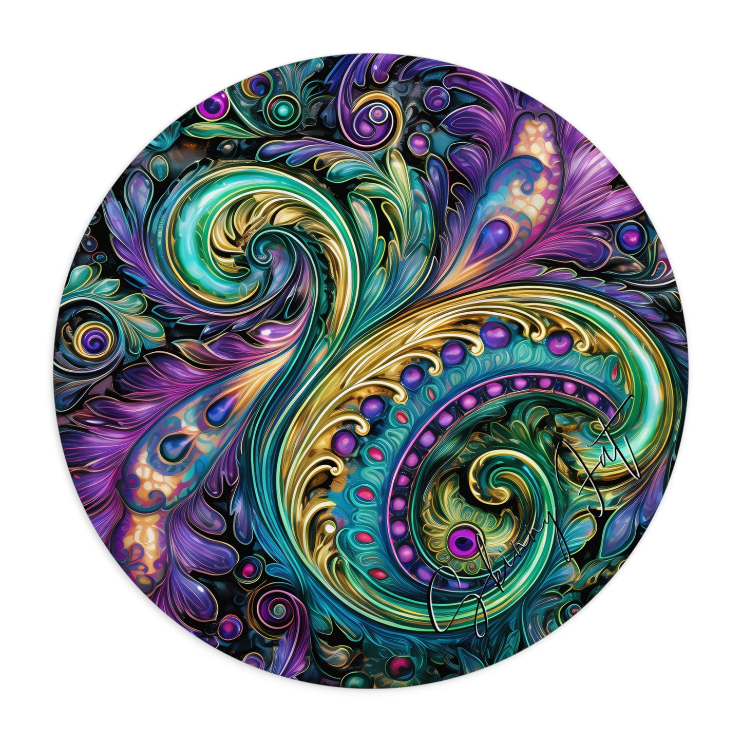 Mouse pad with Ai graphic printed image on circle style gift of Cosmic Creations AI-Infused Circle Mouse Pad gift Captivating Graphic Print