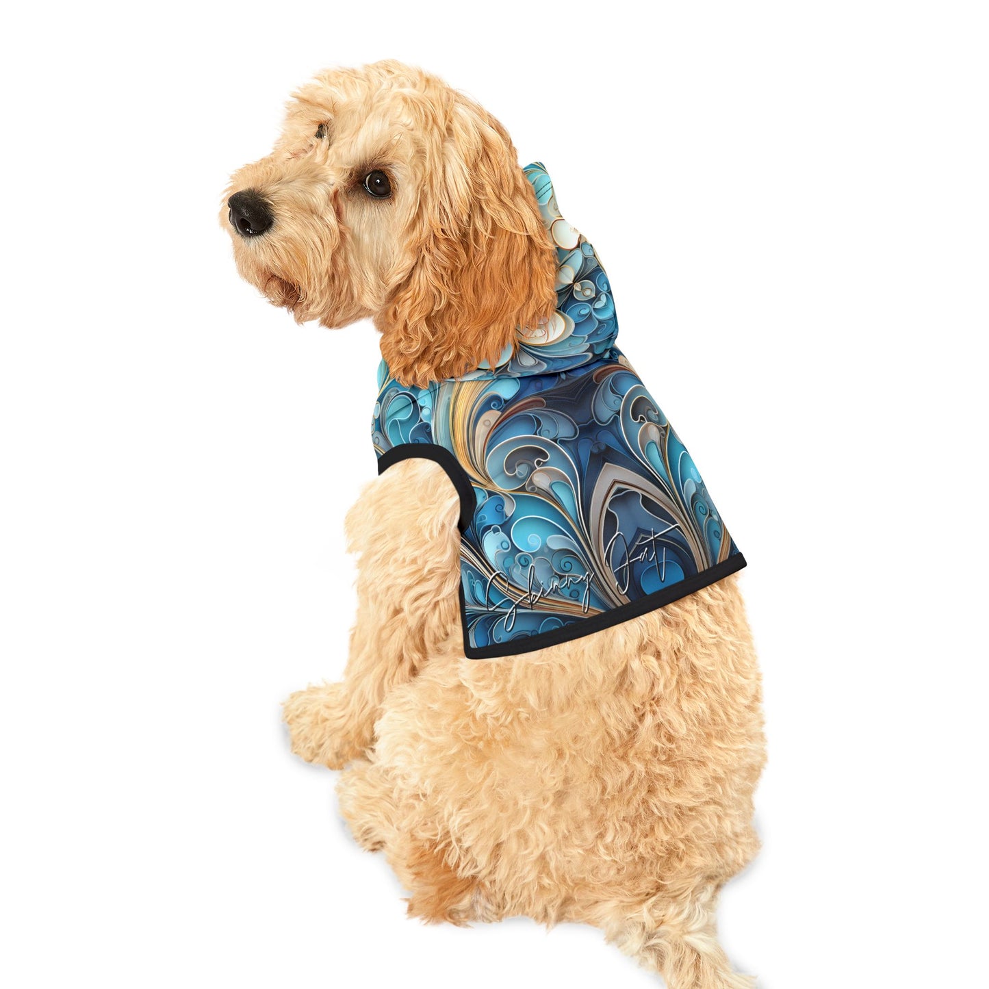 Pet hoodies printed with Ai graphics, polyester made light weight, cozy breathable pet apparel, stylish pet clothing, small pet grooming