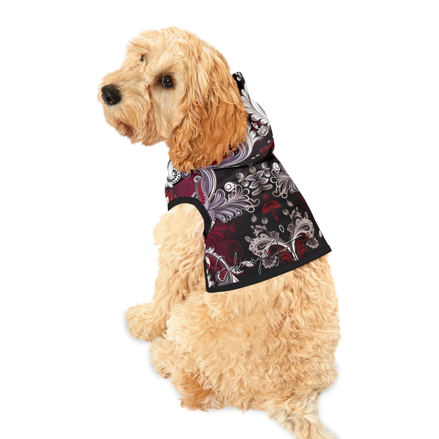 Pet hoodies printed with Ai graphics, polyester made light weight, cozy breathable pet apparel, stylish pet clothing, small pet grooming