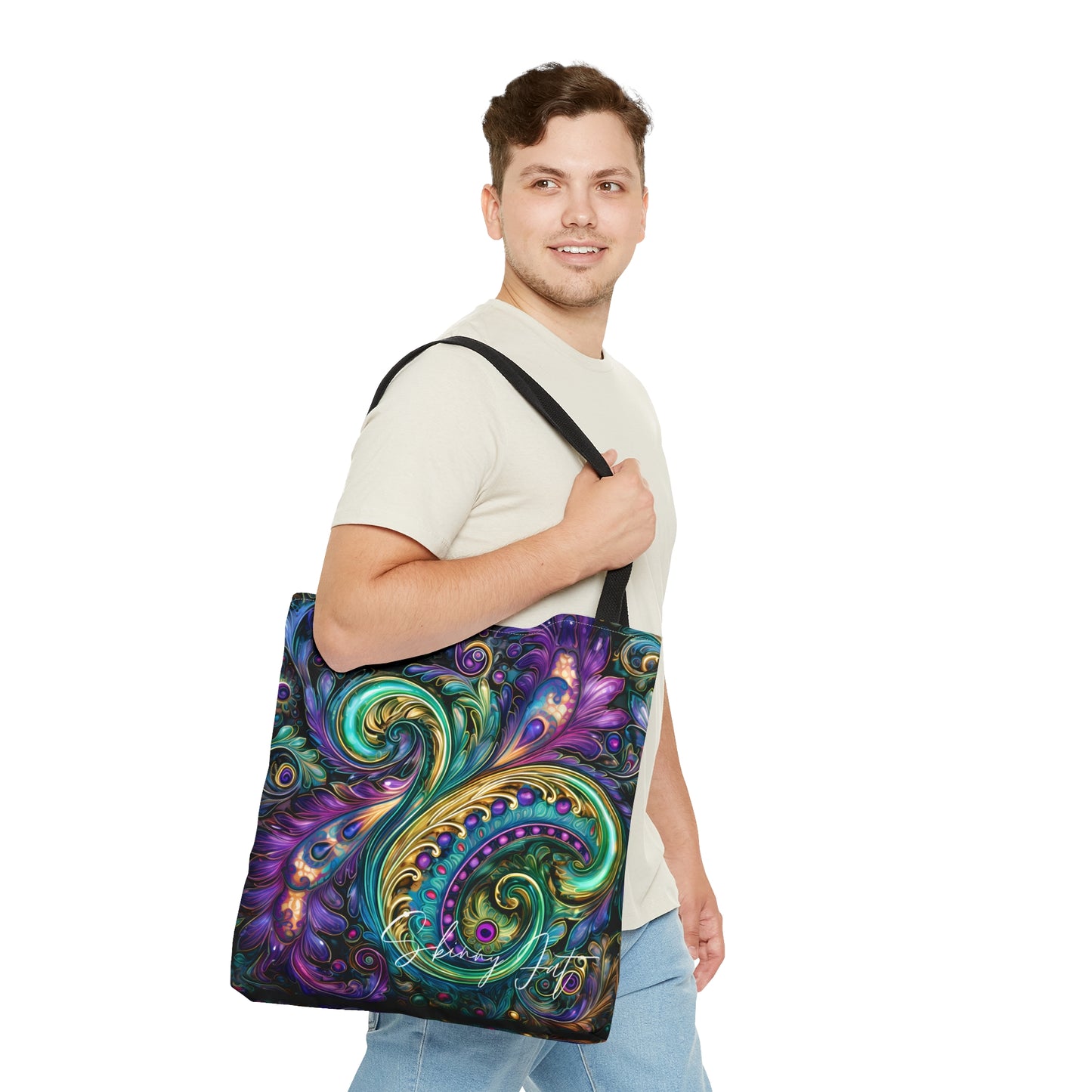 Artistic tote bag purple green regal paisley inspired Watercolour design abstract art tote bag creative fashion gift for teen artist fashion