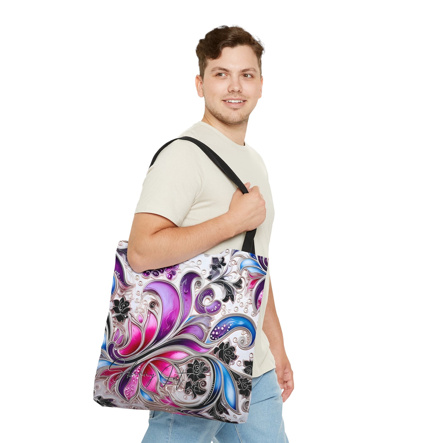 Artistic tote bag pink blue regal paisley inspired Watercolour design abstract art tote bag creative fashion gift for teen artist fashion