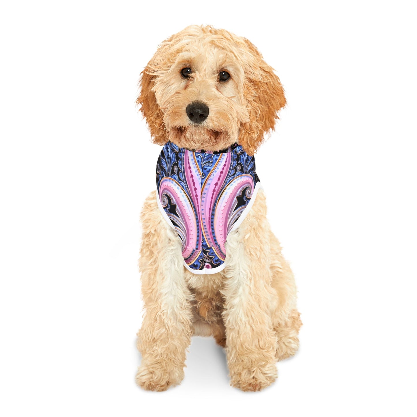 Pet hoodies printed with Ai graphics, polyester made light weight, cozy breathable pet apparel, stylish pet clothing, small pet grooming