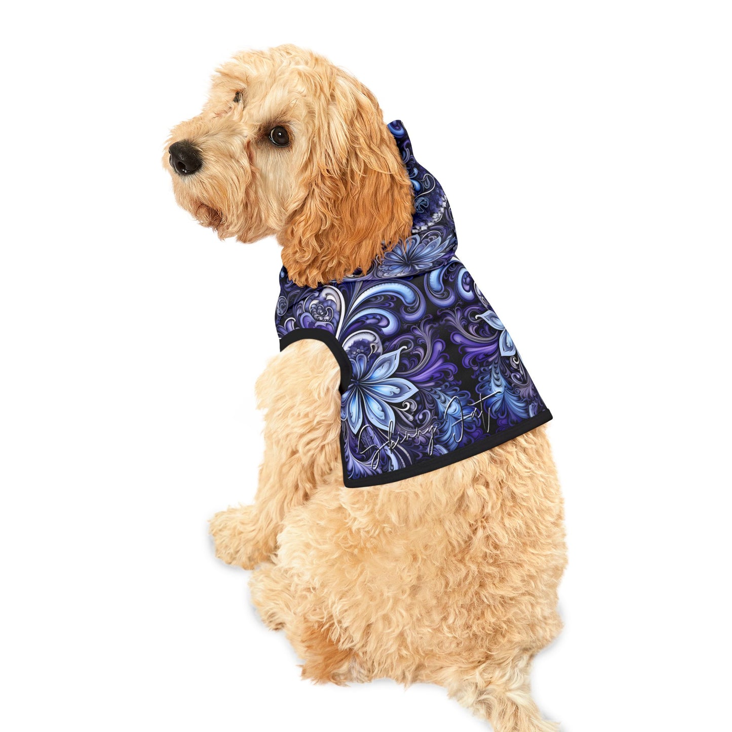 Pet hoodies printed with Ai graphics, polyester made light weight, cozy breathable pet apparel, stylish pet clothing, small pet grooming