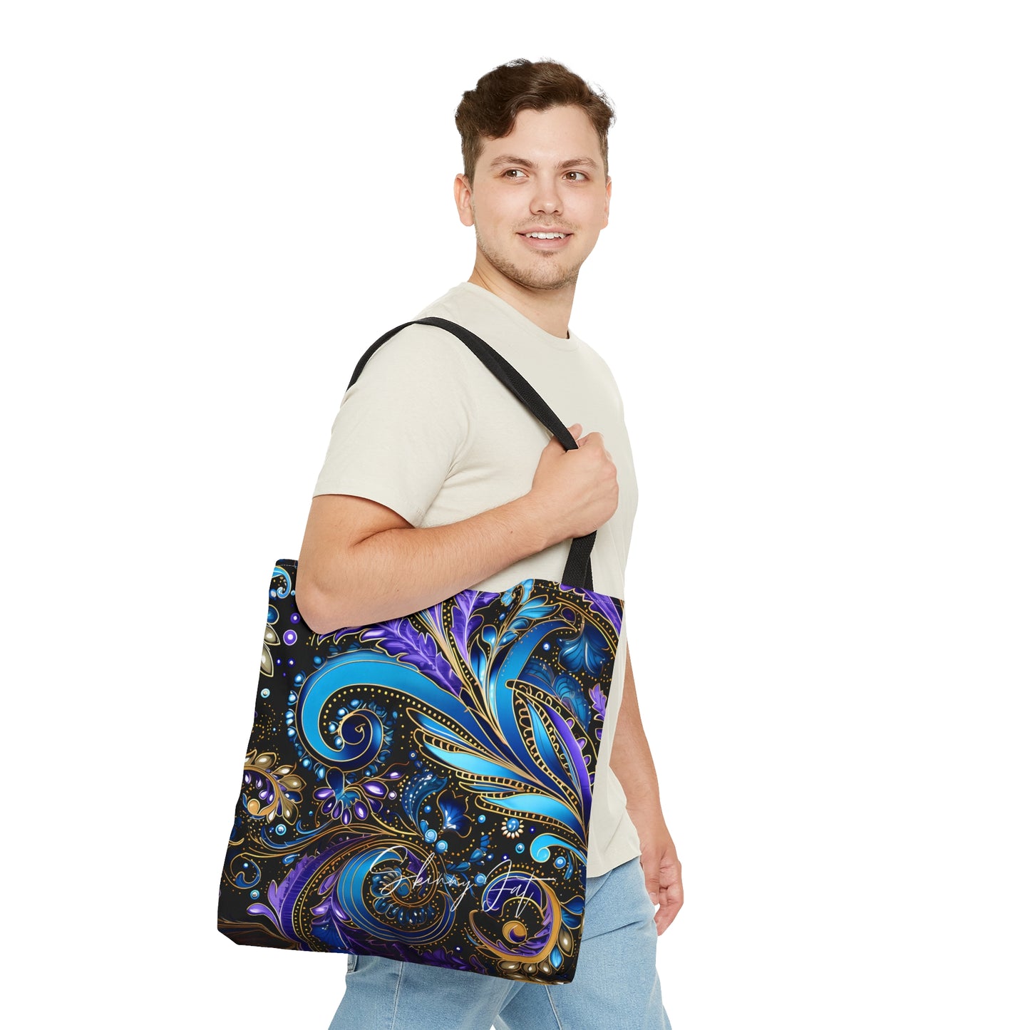 Artistic tote bag purple blue regal paisley inspired Watercolour design abstract art tote bag creative fashion gift for teen artist fashion