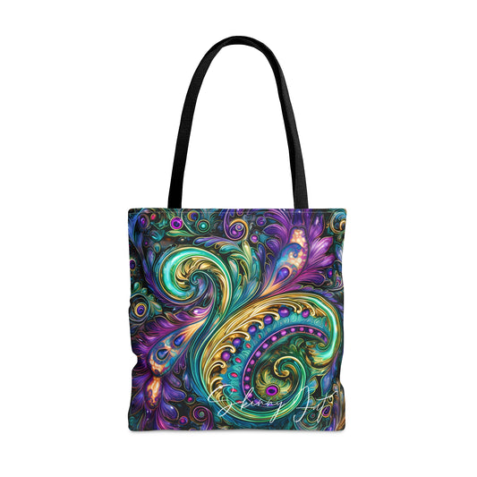 Artistic tote bag purple green regal paisley inspired Watercolour design abstract art tote bag creative fashion gift for teen artist fashion