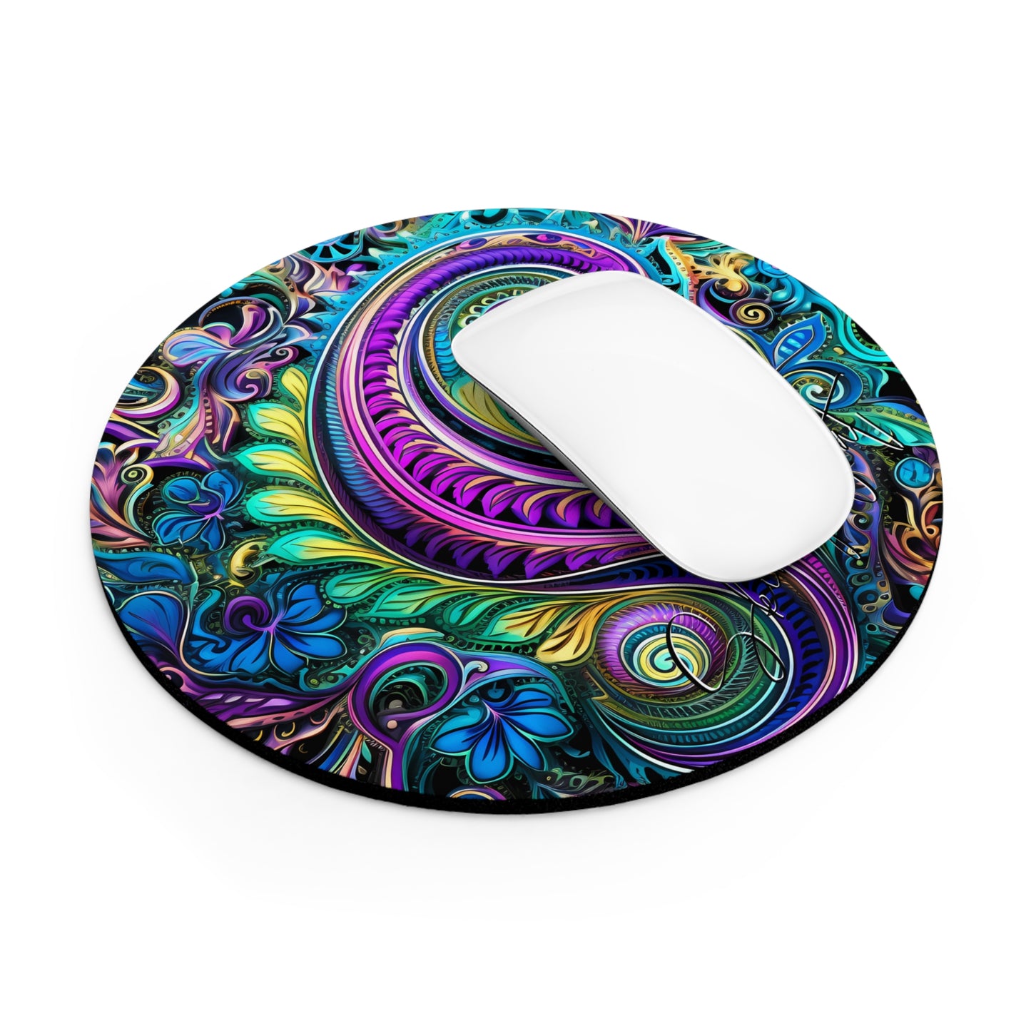 Mouse pad with Ai graphic printed image on circle style gift of Cosmic Creations AI-Infused Circle Mouse Pad gift Captivating Graphic Print