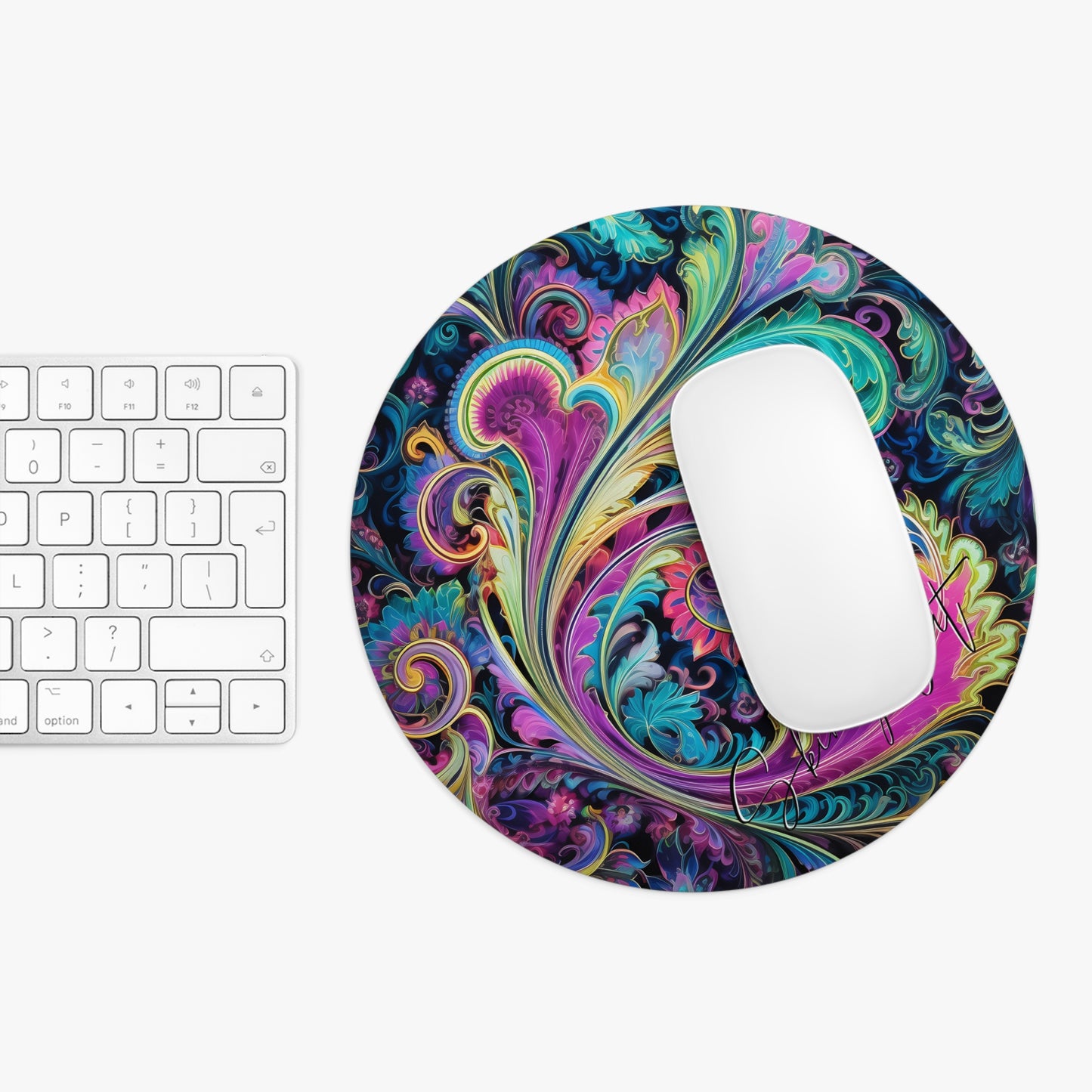 Mouse pad with Ai graphic printed image on circle style gift of Cosmic Creations AI-Infused Circle Mouse Pad gift Captivating Graphic Print