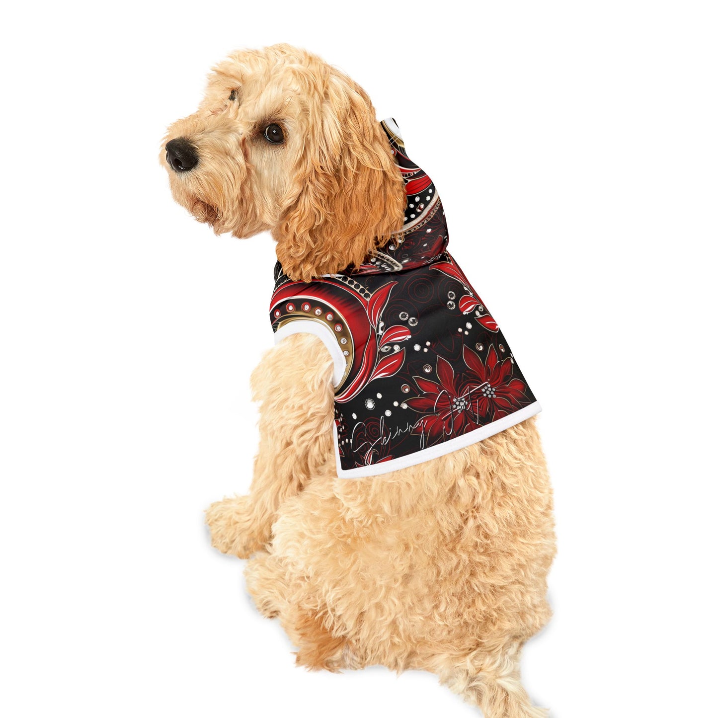 Pet hoodies printed with Ai graphics, polyester made light weight, cozy breathable pet apparel, stylish pet clothing, small pet grooming