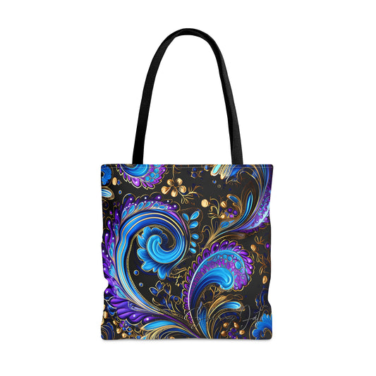 Artistic tote bag purple blue regal paisley inspired Watercolour design abstract art tote bag creative fashion gift for teen artist fashion