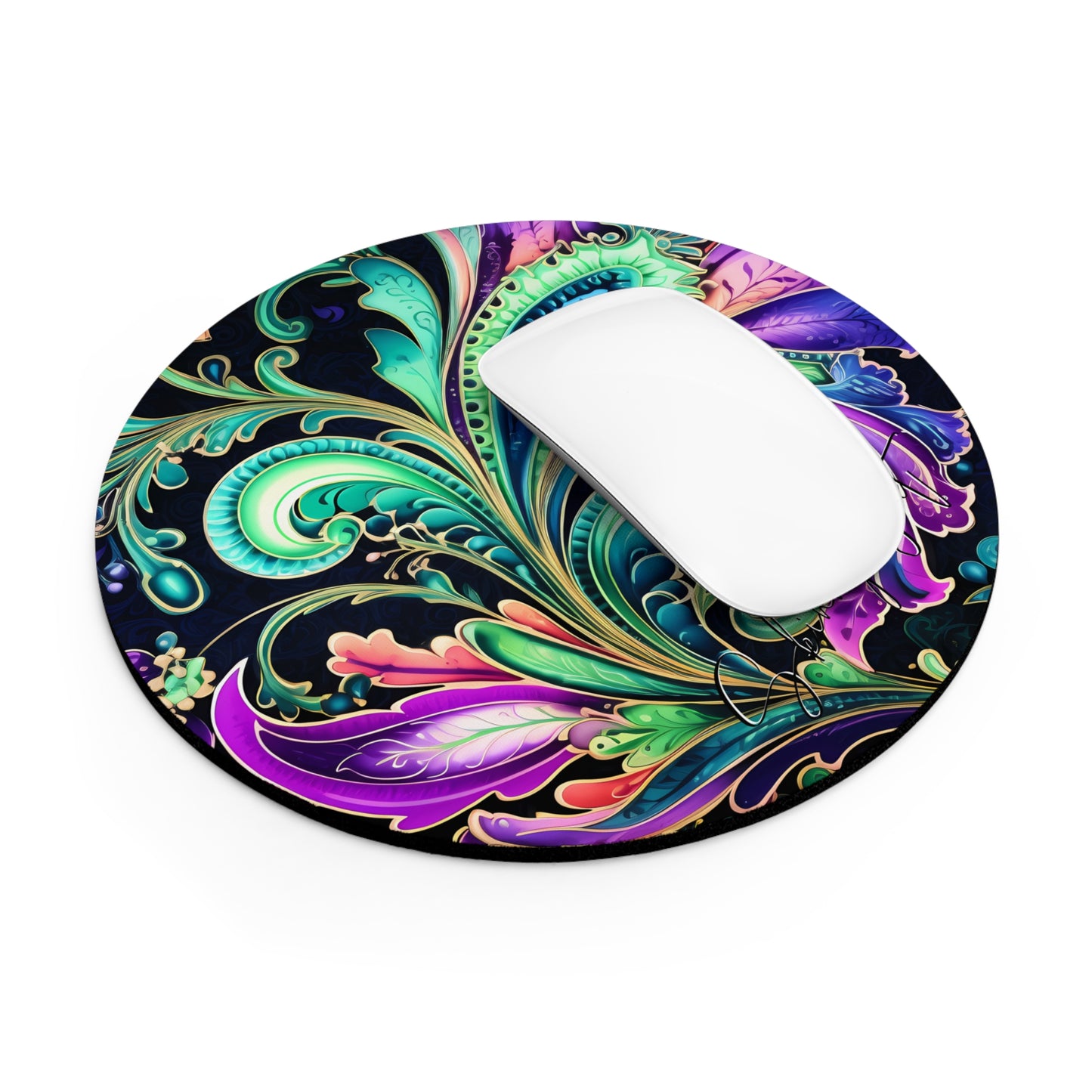 Mouse pad with Ai graphic printed image on circle style gift of Cosmic Creations AI-Infused Circle Mouse Pad gift Captivating Graphic Print