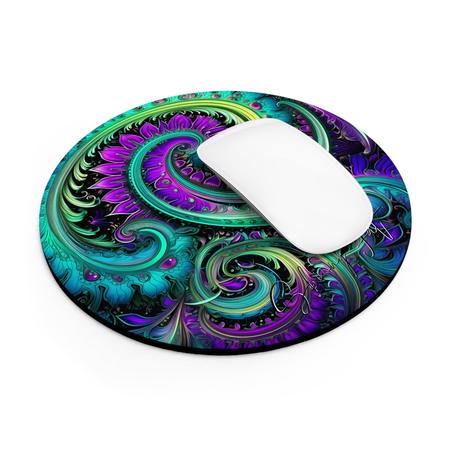 Mouse pad with Ai graphic printed image on circle style gift of Cosmic Creations AI-Infused Circle Mouse Pad gift Captivating Graphic Print