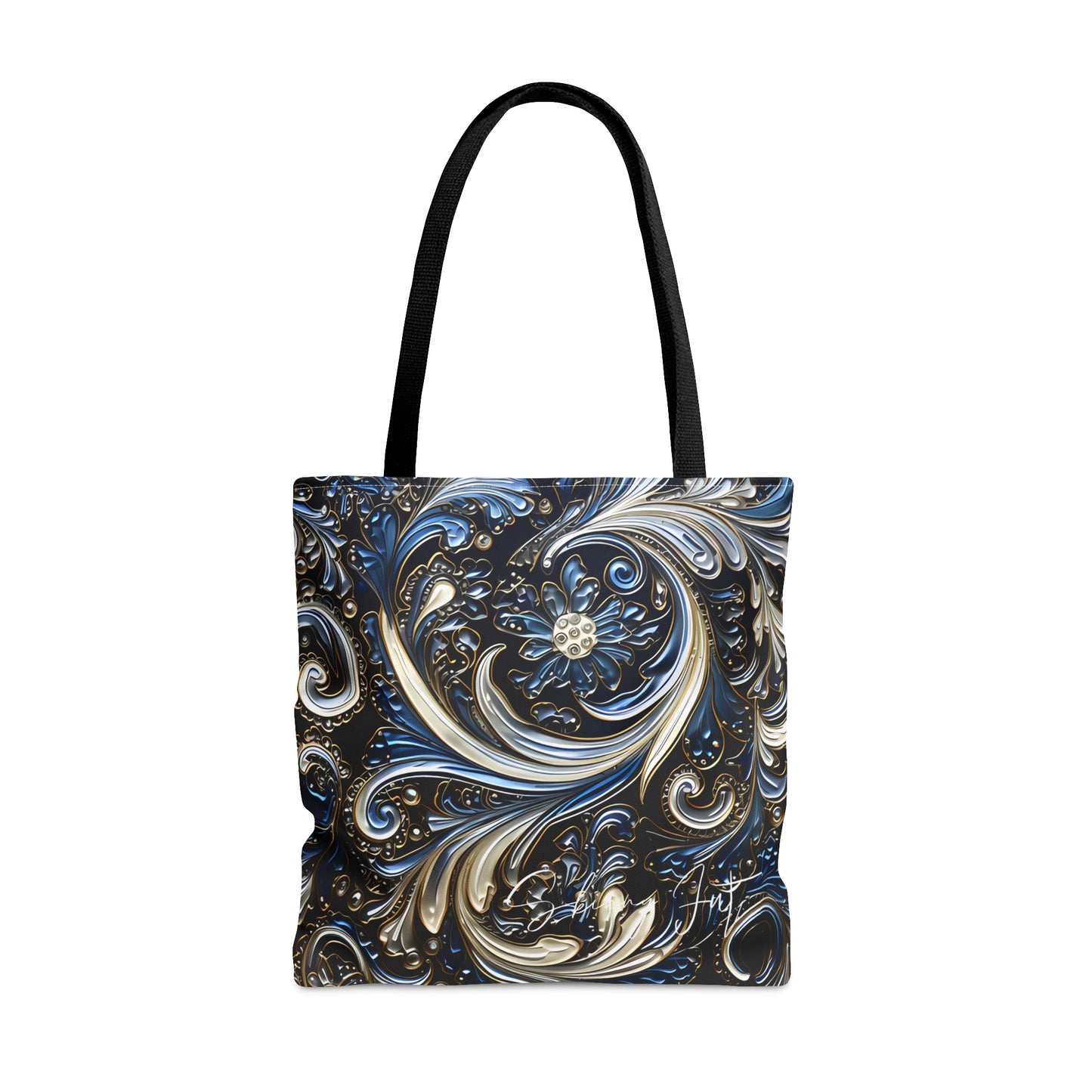 Artistic tote bag blue silver regal paisley inspired Watercolour design abstract art tote bag creative fashion gift for teen artist fashion