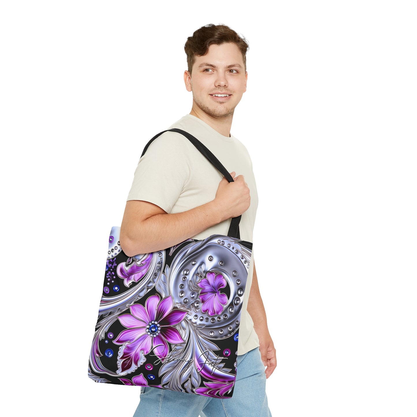 shoppers tote bag purple blue regal paisley inspired Watercolour design abstract art tote bag creative fashion gift for teen artist fashion