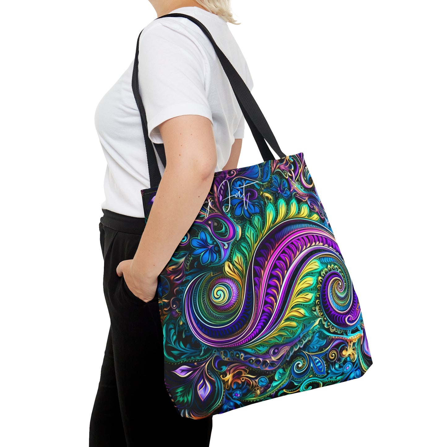 Artistic tote bag purple green regal paisley inspired Watercolour design abstract art tote bag creative fashion gift for teen artist fashion