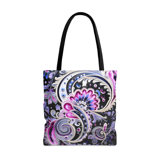 shoppers tote bag pink blue regal paisley inspired Watercolour design abstract art tote bag creative fashion gift for teen artist fashion